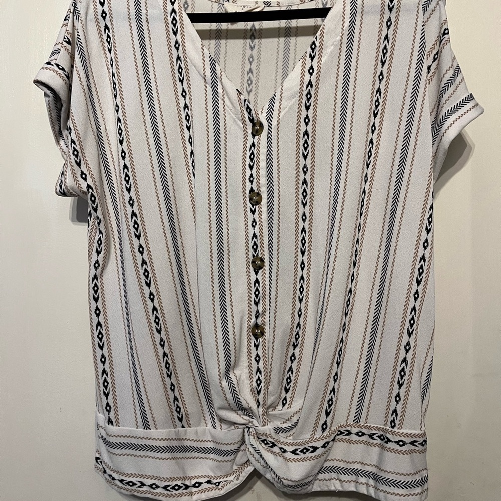 Striped Button-Down Knot Front Top